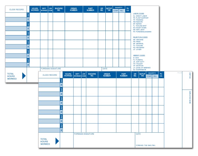 TIW Tools Time Cards